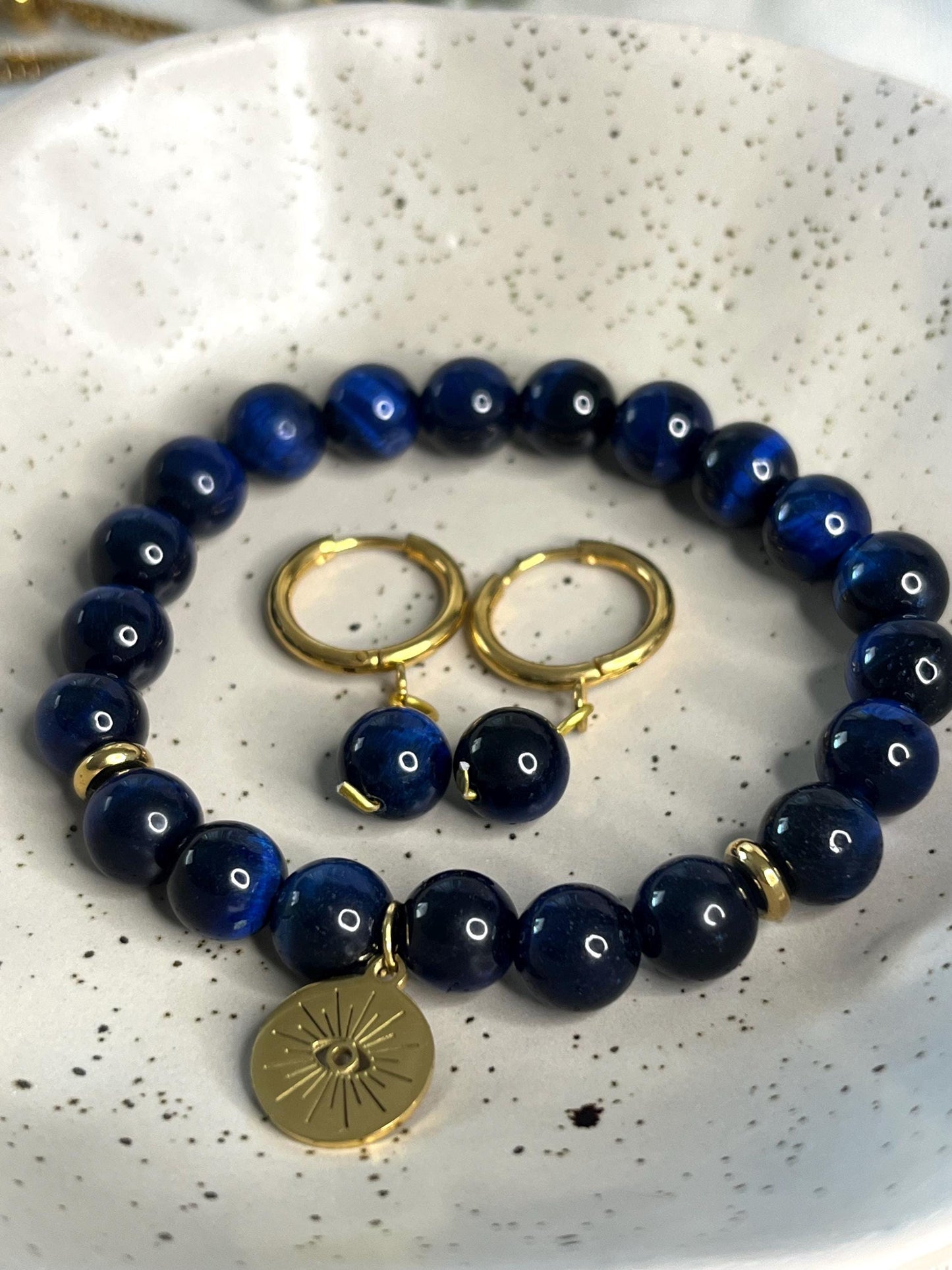 Set "Harmonie Solaire" en Pierre d'Œil de Tigre Bleu