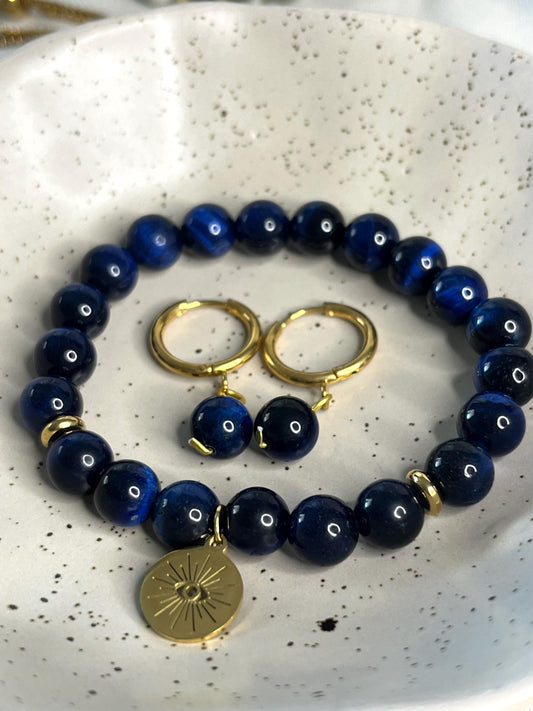 Set "Harmonie Solaire" en Pierre d'Œil de Tigre Bleu