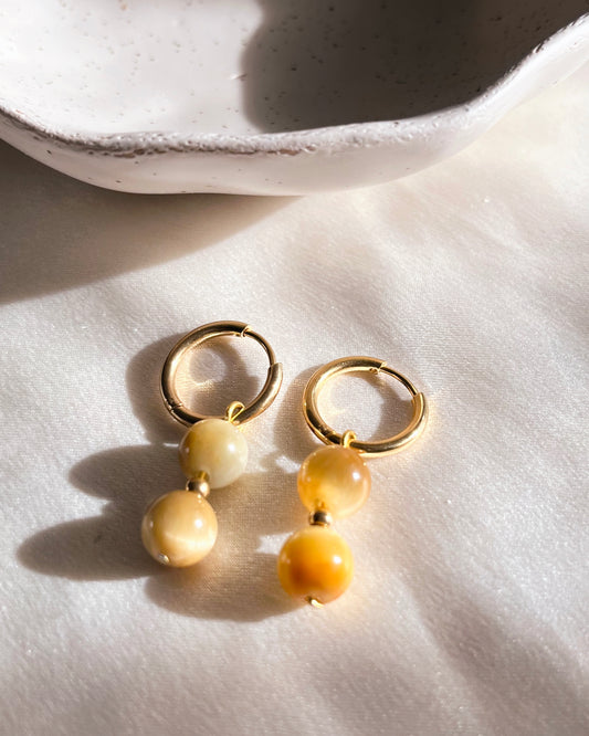 Boucles d'oreilles "Giorgia" - Pierre d'Oeil de Tigre doré 8mm