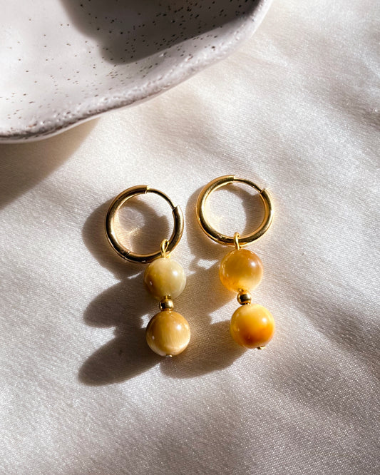 Boucles d'oreilles "Giorgia" - Pierre d'Oeil de Tigre doré 8mm
