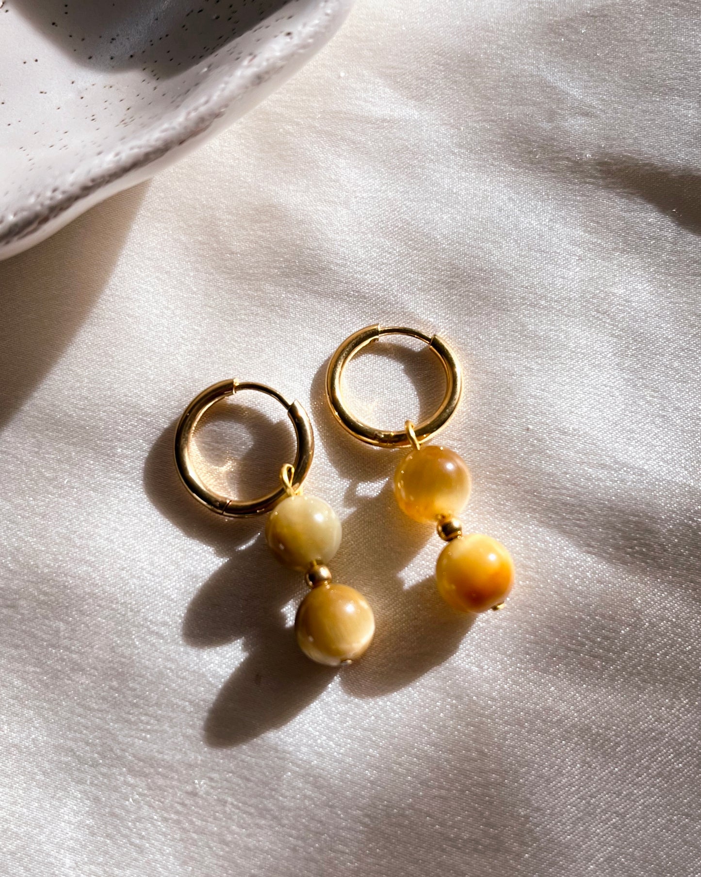 Boucles d'oreilles "Giorgia" - Pierre d'Oeil de Tigre doré 8mm