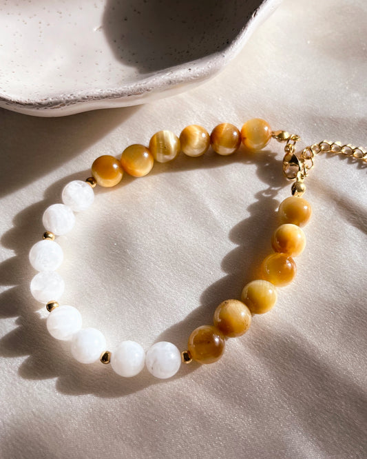 Bracelet "Giorgia" - Pierre de Lune & Oeil de tigre doré