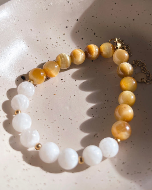Bracelet "Giorgia" - Pierre de Lune & Oeil de tigre doré