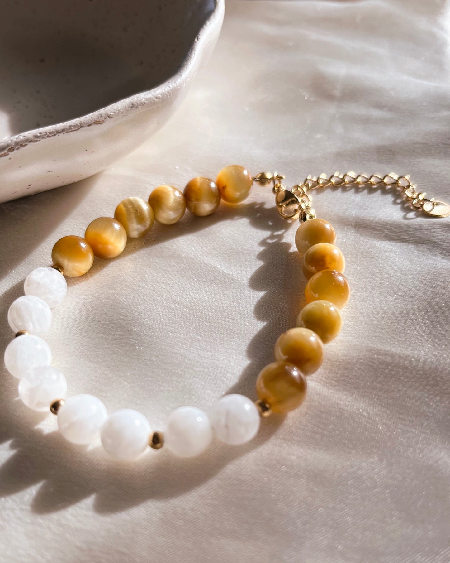 Bracelet "Giorgia" - Pierre de Lune & Oeil de tigre doré