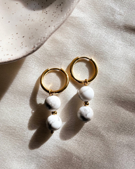 Boucles d'oreilles " Capri" - Pierre d'Howlite Blanche 8mm