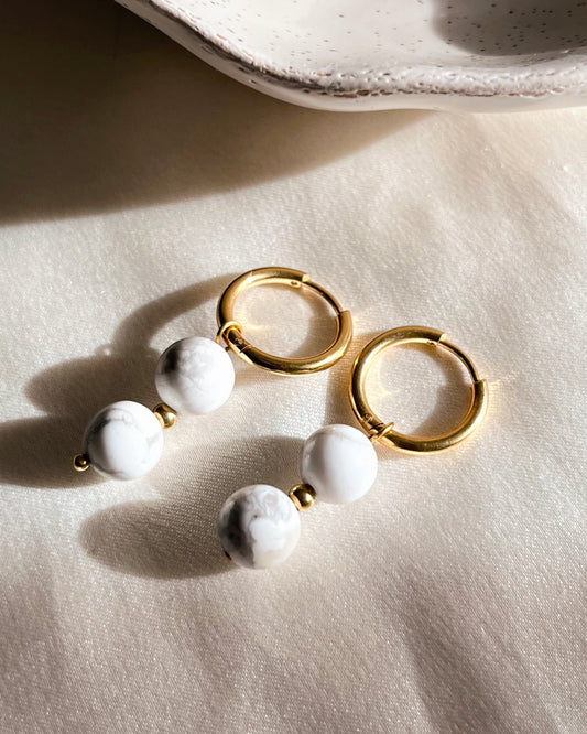 Boucles d'oreilles " Capri" - Pierre d'Howlite Blanche 8mm