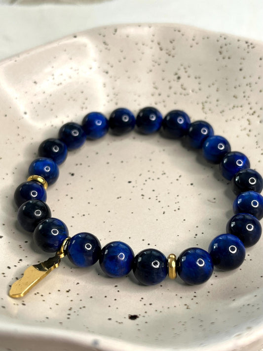 Modèle ”Gus” Pierre d’Oeil de Tigre Bleu 8mm