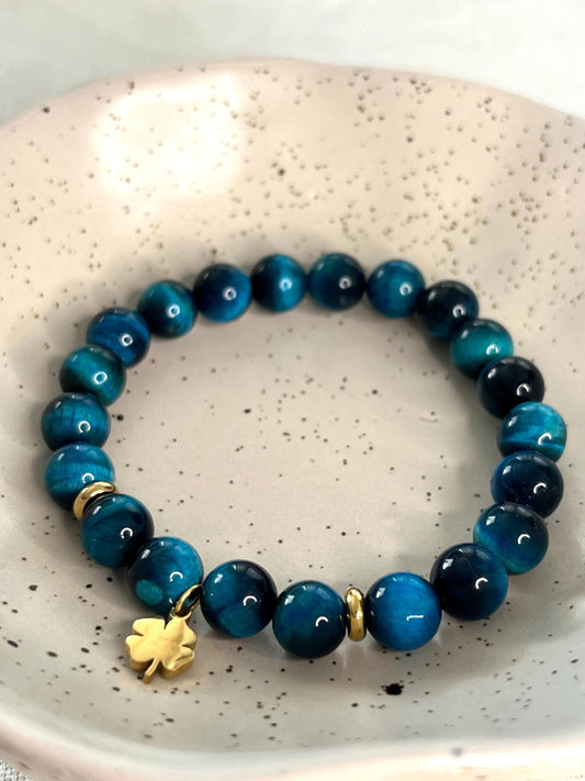 Modèle ”Rita” Pierre d’Oeil de Tigre Bleu Turquoise 8mm