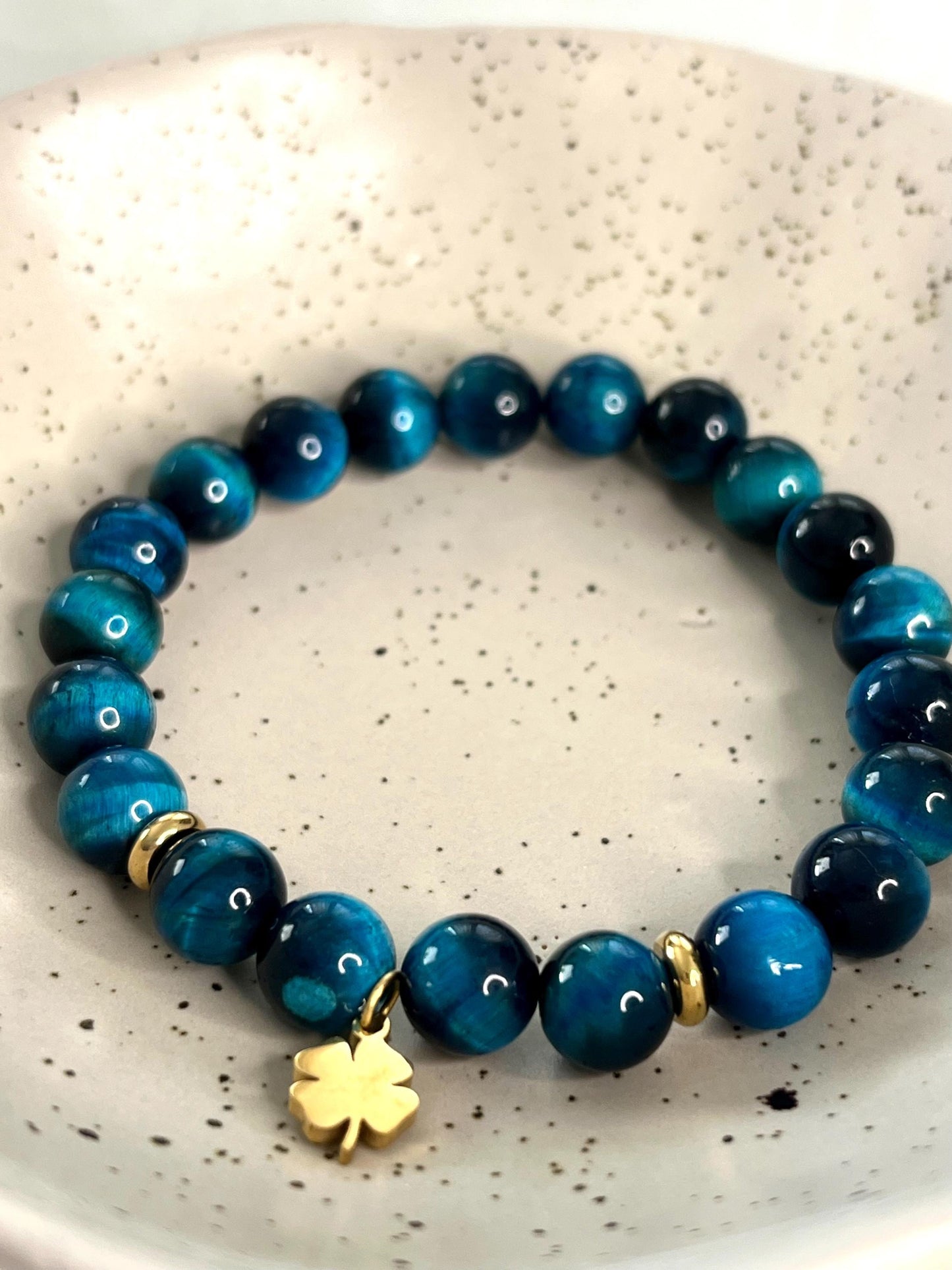 Modèle ”Rita” Pierre d’Oeil de Tigre Bleu Turquoise 8mm