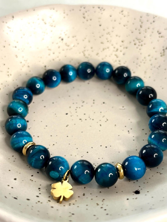 Modèle ”Rita” Pierre d’Oeil de Tigre Bleu Turquoise 8mm